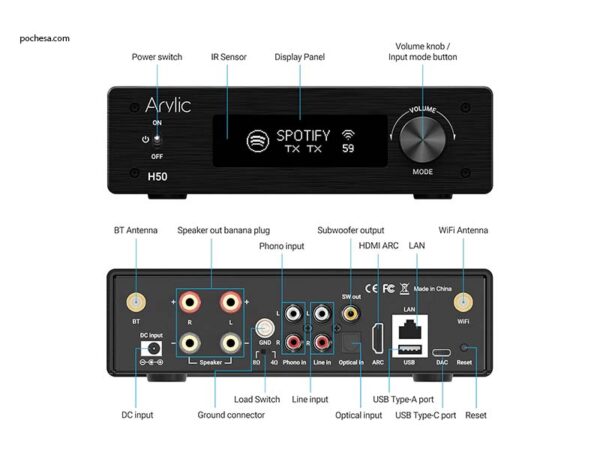 arylic h50 | 50 w×2 multiroom wi‑fi & bluetooth aptx hd hi‑fi amplifier